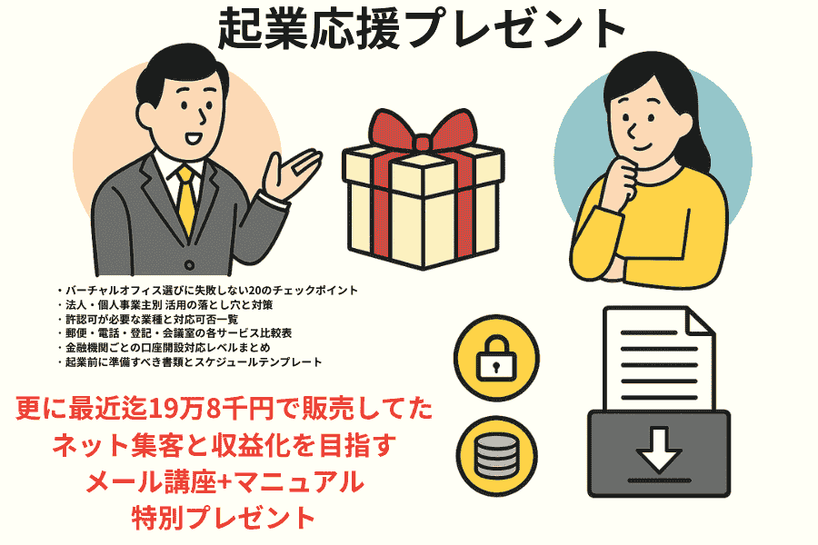今だけのプレゼント(バーチャルオフィス手続き、起業時)