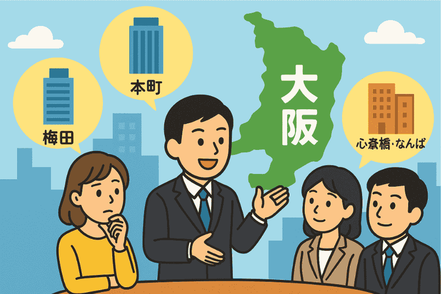 バーチャルオフィスの住所を大阪で選ぶ際に重要なエリアごとの特徴と相性を解説する画像