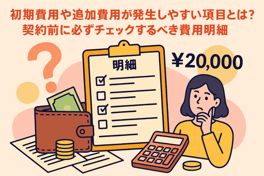 バーチャルオフィスを東京で安く契約する際に見落としがちな初期費用と追加費用の内訳をまとめた表の画像