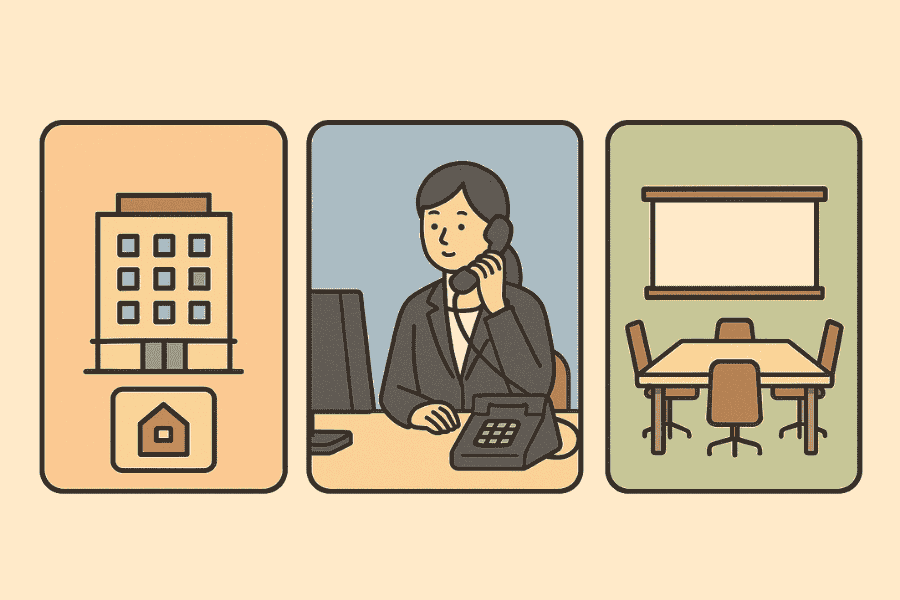 東京で安いバーチャルオフィスとレンタルオフィス・コワーキングスペースの違いを物理スペースや費用、用途別に比較した一覧表の画像