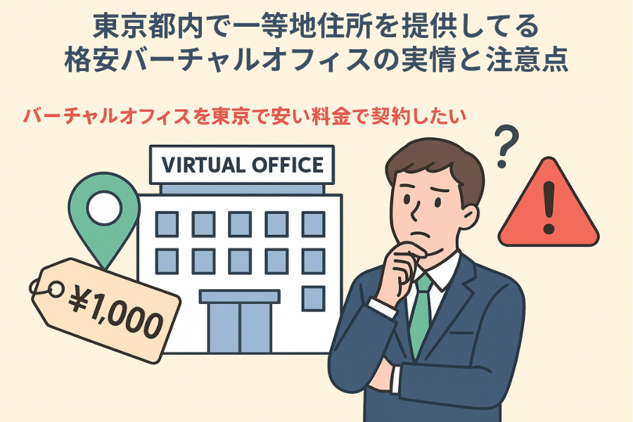 東京の一等地住所を提供する格安バーチャルオフィスのメリットと注意点を解説する画像