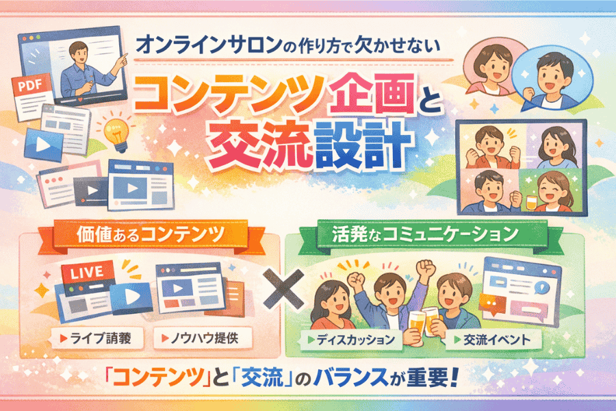 オンラインサロンのコンテンツ企画と交流設計の重要性を解説する画像