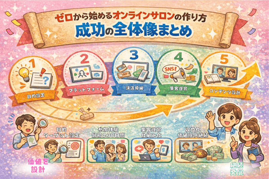 オンラインサロンの作り方を企画・設計から運営・改善まで総括的にまとめた画像