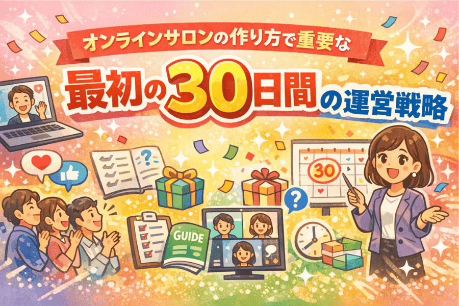 オンラインサロン運営における最初の30日間の戦略ポイントをまとめた画像