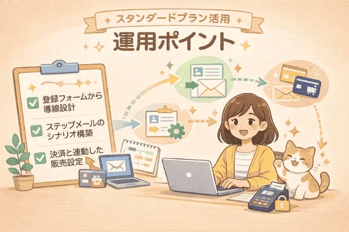 マイスピーのスタンダードプランを活用するための導線設計やステップメール構築のポイントを解説する画像