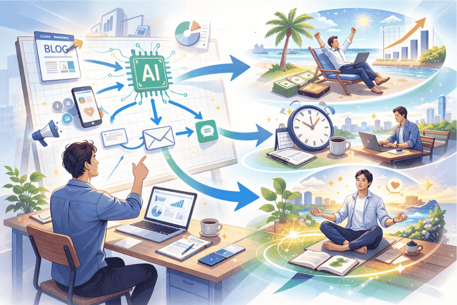 AI集客で収益化するための導線設計と仕組み再設計の全体像を解説する画像