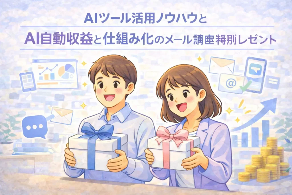 Gammaを含む生成AIツールの活用方法やLP作成ノウハウをまとめた無料プレゼント資料を紹介する画像