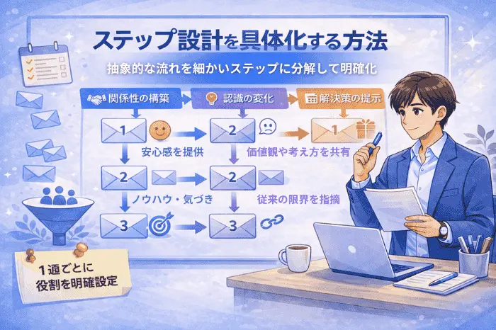 マイスピーでメルマガ配信のステップ設計を具体化する方法を解説する画像