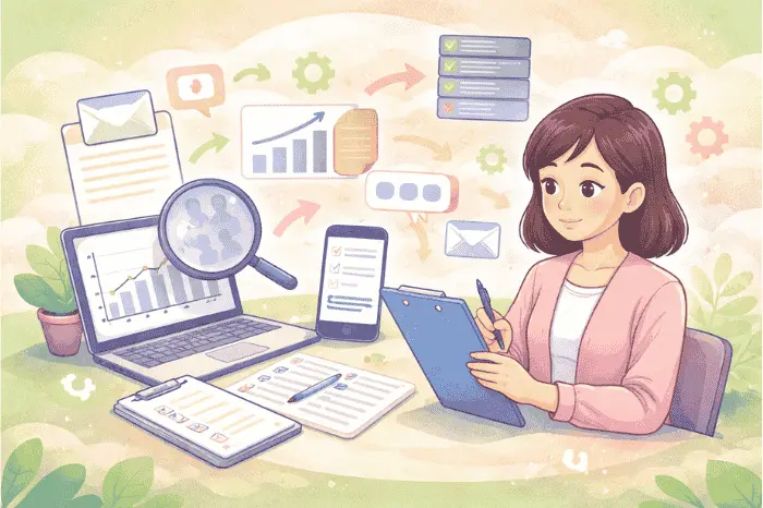 マイスピーでプラン確認後に読者リストや配信設定、フォーム運用など現在の運用状況をチェックするポイントを解説する画像