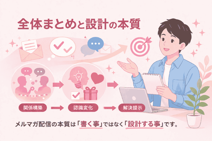 マイスピーでメルマガ配信を開始する前に全体の流れや整合性を確認する最終チェックポイントを解説する画像