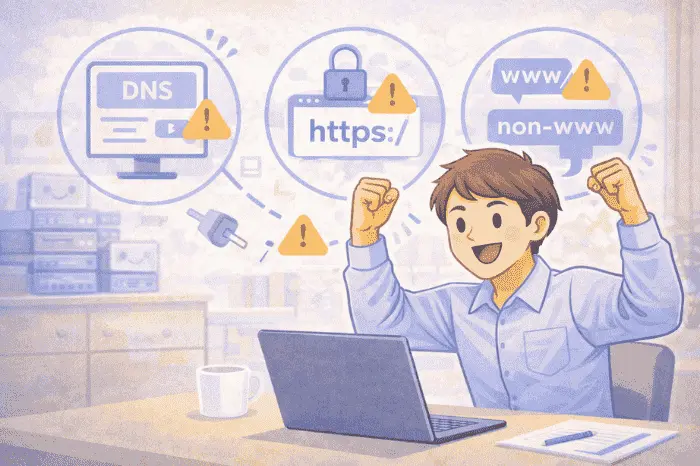 Gammaでカスタムドメインを設定した後のDNS反映やSSL証明書など運用時の注意点を解説する画像