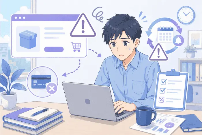 マイスピー サブスク 作り方で発生しやすい決済未連携や課金サイクル設定ミスを示した注意ポイントの解説画像