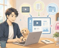 マイスピーの会員サイトで動画講座配信やコンテンツ管理、アクセス権限設定ができる仕組みを解説する画像