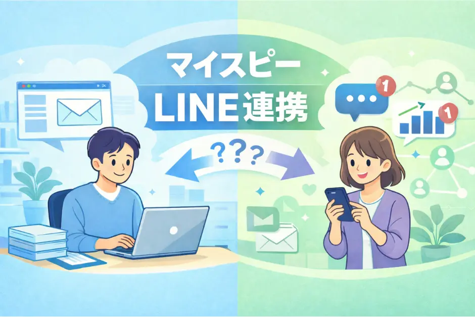マイスピーのLINE連携とメール運用の違いを比較し判断軸を解説している画像