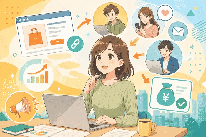 マイスピーでアフィリエイト設定を理解し販売導線を自動化する仕組みを解説している画像