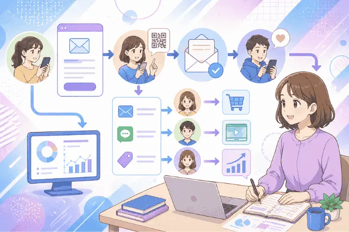 マイスピーとLINE連携を活用した登録から成約までの導線設計と運用イメージを解説する画像
