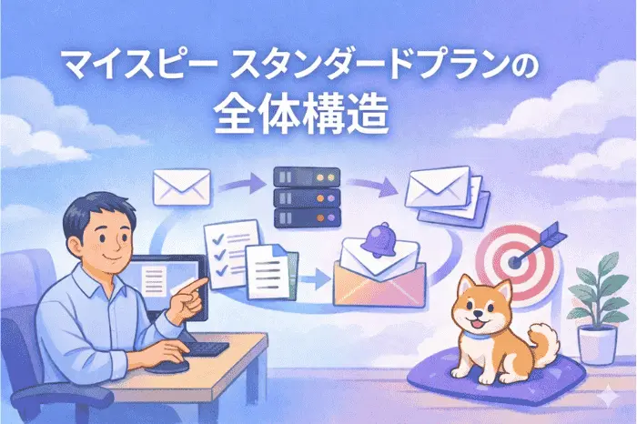 マイスピーのスタンダードプランの到達率に影響する配信サーバーやドメイン、リストの質など全体構造を解説した画像