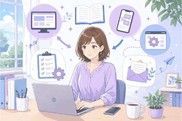 マイスピーで商品販売のやり方における詳細設定を各記事で確認しながら進める方法を解説した画像