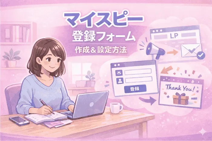 マイスピーのスタンダードプランの設定方法における登録フォーム作成からサンクスページ設定までの流れを解説した画像