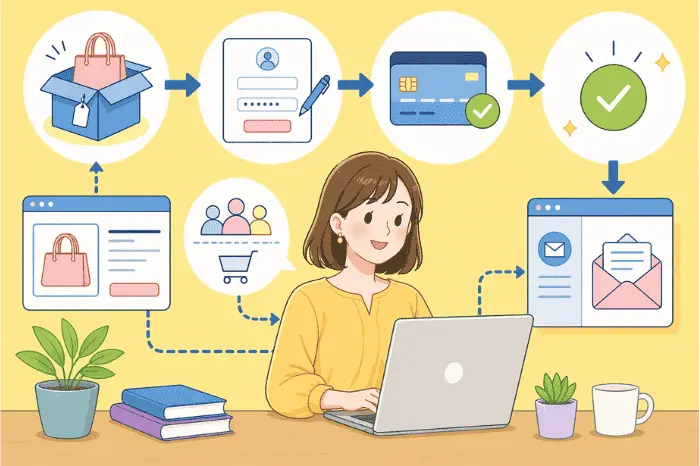 マイスピーの決済方法が販売ページからフォーム入力、決済処理、メール配信まで連動する仕組みを解説する画像