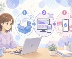 マイスピーで商品販売のやり方を3ステップで整理した全体像と手順を示した画像