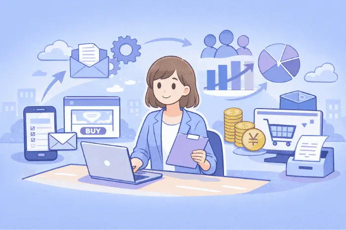 マイスピーでスタンダードプランの機能としてメール配信や顧客管理、販売導線まで一元化できる全体像を解説する画像