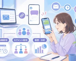 マイスピーとLINE連携で実現できるユーザー管理や配信設計の機能を具体的に解説する画像