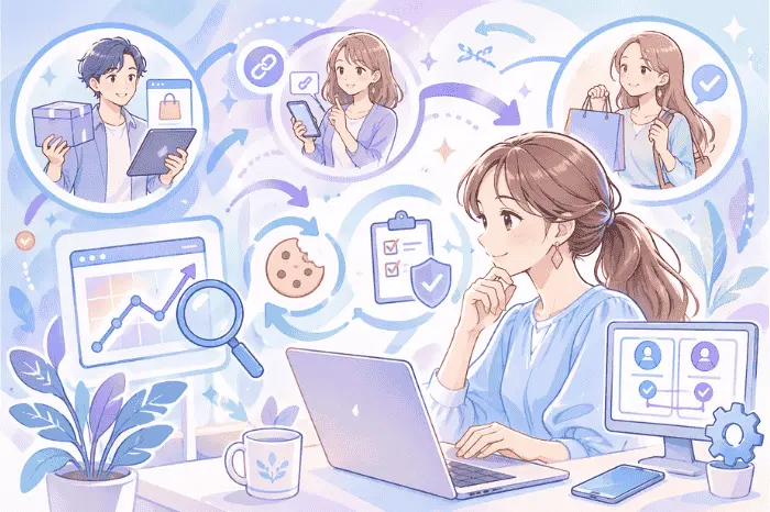 マイスピーでアフィリエイト設定の基本仕組みやクリックから成約までの流れを解説している画像