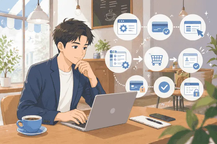 マイスピーの決済方法の設定手順としてシナリオ作成から決済連携や課金設計までの流れを解説する画像