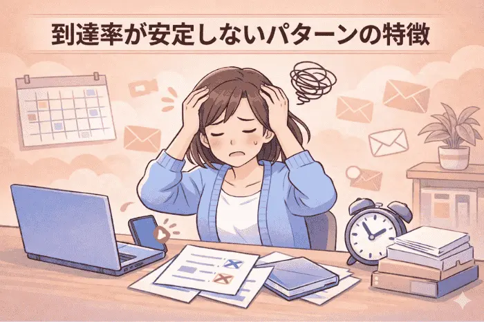 マイスピーのスタンダードプランの到達率が安定しない原因として配信頻度やリストの鮮度の問題を解説している画像