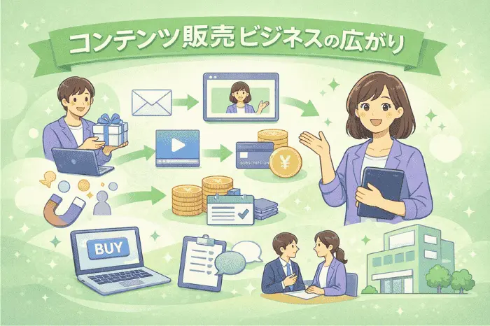 マイスピーのスタンダードプランでできることを活用したコンテンツ販売やオンライン講座、サブスク型ビジネスモデルの仕組みを示した画像