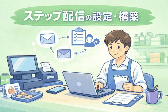 マイスピーのスタンダードプランの設定方法におけるステップ配信構築とシナリオ設計の重要性を解説した画像