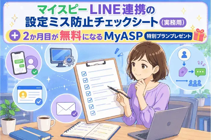 マイスピーとLINE連携の設定ミスを防ぐための実務用チェックシートの内容を解説する画像