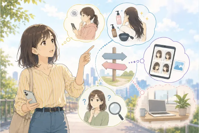 美容室のSEOで検索意図を分析し、情報収集で終わりやすく予約まで遠いキーワードを見分ける画像
